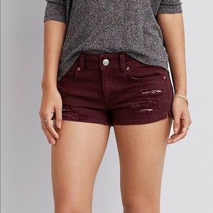 American Eagle Maroon/Burgundy Ripped Shorts
